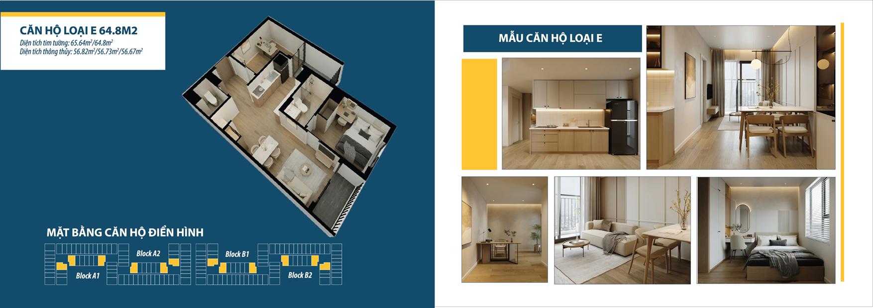 Mặt bằng căn hộ loại E 64.8m2