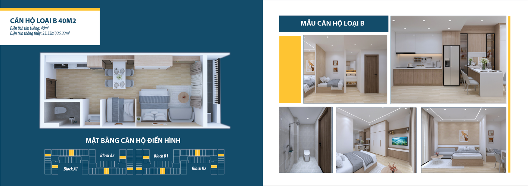 Mặt bằng căn hộ loại B 40m2