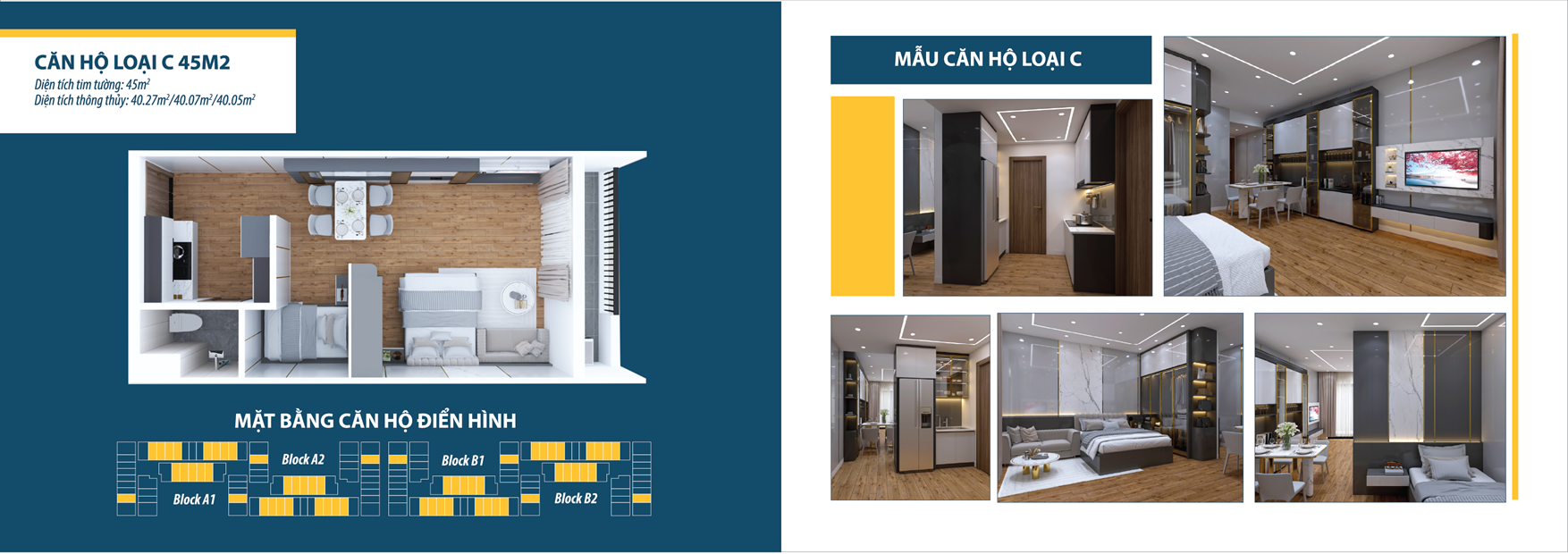 Mặt bằng căn hộ loại C 45m2